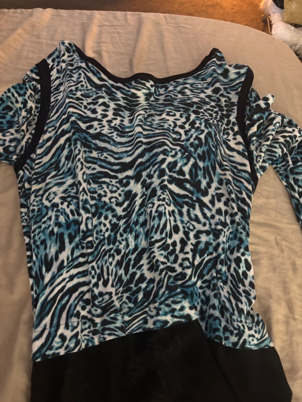 Michael Kors Blue Animal-Print Tunic Top with Black Trim